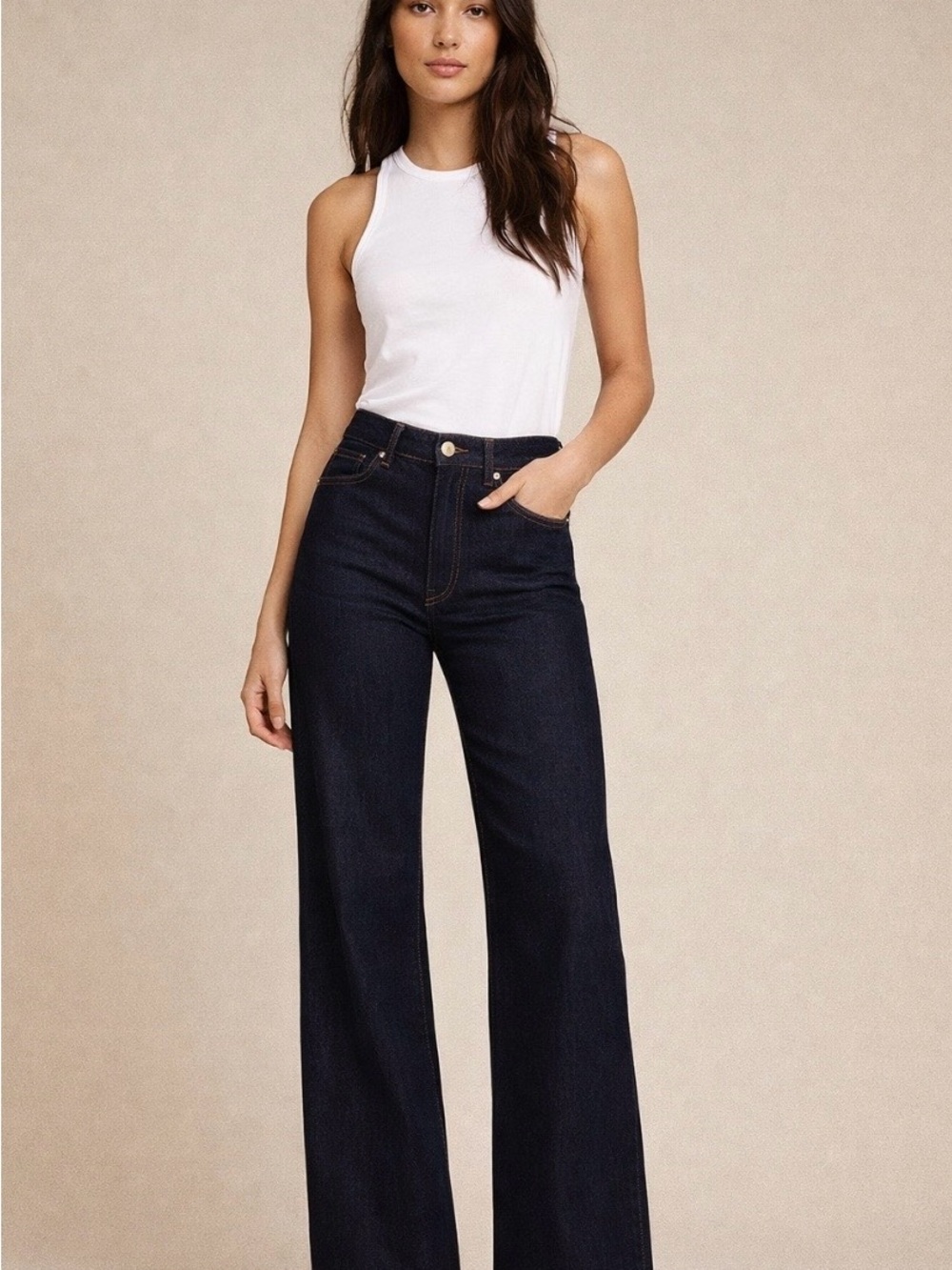 FRAME Le Slim Palazzo Long Jeans Sz 24 or 25 (you pick) High Rise Wide Leg NWT - Picture 1 of 4